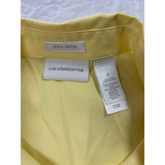 Liz Claiborne Non-Iron Yellow Button Down 100% Cotton Blouse size 8 - Picture 2 of 5